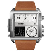 SKMEI 1391 Multifunctional Men Business Digital Watch 30m Waterproof Square Dial Wrist Watch with Leather Watchband